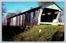 Ohio Covered Bridge Over Little Walnut Creek Vintage Postcard 0072 picture