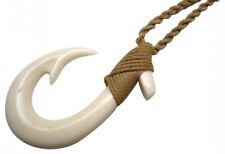 Hawaiian Jewelry Maori Hei Matau Fish Hook Bone Carved Pendant Choker 35055-1 picture