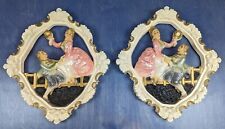 Set of Georgian Lovers Mirror Image 3D Chalkware Hanging Plaques Vintage Antique picture