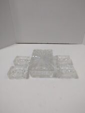 Vtg. Mid-Century Cut Glass Cigarette Box/Holder and 4 Matching Ash Trays  picture