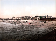 France, Cherbourg. Casino and Low Tide Beach. vintage print photochr picture