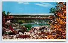 Woodstock New Hampshire NH Covered Bridge Pemigewasset River Postcard c.1960 picture