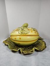 Antique Sarreguemines Barbotine Majolica France Yellow Melon Tureen Damaged Read picture