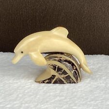 Dolphin Jumping Wave Tagua Nut 'Vegetable Ivory' Hand Carved Fish Figure Ecuador picture