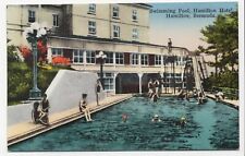 Swimming Pool Hamilton Hotel Bermuda Lithograph Unposted Postcard picture
