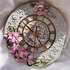 Wall clock made of decorative plaster Sculptural painting Handmade floral clock picture