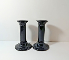 Royal Doulton England Sleek Black Candlesticks (2) Candle Holders 6 Inch Ceramic picture