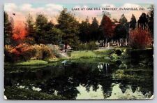 Lake at Oak Hill Cemetery Tombstones Evansville IN Indiana 1909 Postcard  picture