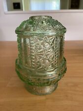 VINTAGE INDIANA GLASS LIGHT GREEN STARS AND BARS FAIRY LAMP picture