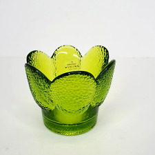 Vintage MCM Viking Glass Tulip Dimple Pebble Texture Green Votive Tea Light picture