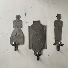 Tin Vintage Pierced Candleholders Set of 3 Hearts People Farmers Cottage Rustic picture