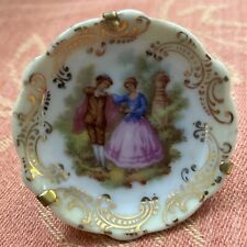 Vintage Goudeville Limoges Fragonard Courting Couple mini Plate W/Stand or hang picture