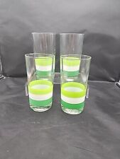 4 Vtg Georges Briard Signed Highball Cabana Green Stripe Glasses MCM Bar Ice Tea picture