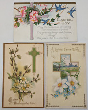 Lot of 3 Antique Easter Postcards Religious Crosses Floral Bluebirds Poem pc-29 picture