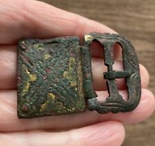 MEDIEVAL. 13TH CENTURY. LARGE GILT BRASS AND ENAMEL BUCKLE AND PLATE. SCARCE. picture