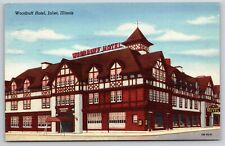 Joliet Illinois~Woodruff Hotel On Corner~Vintage Linen Postcard picture