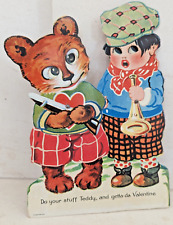 Vintage German Teddy Bear Mechanical Large 1930's Greeting Card (EB8248) picture
