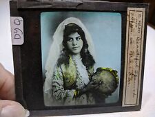 Colored Glass Slide DYQ Beautiful Spanish Maiden with Tambourine Gypsy DRESS picture