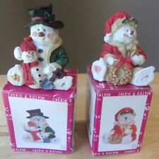 CHERIE & KALVIN COLLECTION TWO SNOWMEN FIGURINES IN ORIGINAL BOXES picture