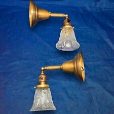 Rewired Pair Turnkey Sockets Brass Sconces Pair Nice Shades 114D picture