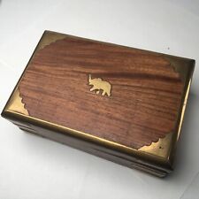 Vintage Wooden & Brass Indian Elephant Trinket Jewelry Box 2.5x4x6” picture