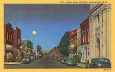 MAIN STREET AT NIGHT POSTCARD WAYNESVILLE NC NORTH CAROLINA 1938 picture