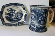  Vintage Victoria Ware English Blue  Mug And Small Platter. picture