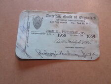 1958 AMERICAN GUILD OF ORGANISTS MEMBERSHIP CARD vintage picture