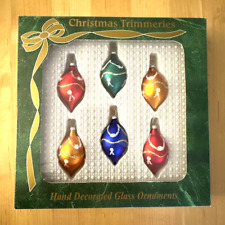 Vintage Bradford Christmas Trimmeries Hand Decorated Glass Ornaments Set of 6 picture