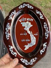 Vintage Red Lacquer Tray S. Vietnam Map Mother Of Pearl Abalone picture