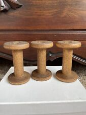 Vintage 3 Bobbins Spool Spindles Wooden  3 5/8” Tall - Great For Crafting picture