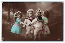c1910's Childrens Playing Daisy Flowers Head Crown Antiqe RPPC Photo Postcard picture