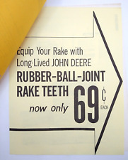 VTG 1962 John Deere Dealership Sales Bulletin & Signage 69¢ RAKE TEETH RUBBER BA picture