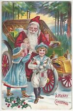 1908 Christmas SANTA CLAUS Driving Auto & Delivering Presents to Kids - Postcard picture
