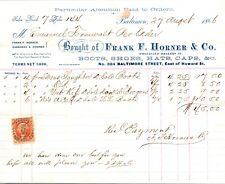 Frank Horner Baltimore MD 1866 Billhead Boots Shoes & Hats Tax Stamp picture
