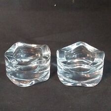 Set of 2 Chunky Round Wavy Scallop Edge Glass Tealight Votive Candle Holders EUC picture