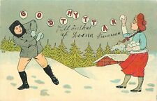Postcard C-1910 Snowball flight Happy New Year humor TP24-1443 picture