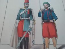 AUTHENTIC GERMAN MID 19TH CENTURY FRENCH ZOUAVE HAND COLORED MILITARY PRINT RARE picture