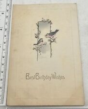 Antique Ephemera Postcard posted 1917 Embossed birds & flower birthday 1c stamp picture