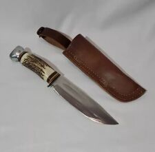 Vintage Bonsa Solingen Germany German Bowie Fixed Blade Knife Stag Handle Sheath picture