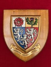 Vintage Oxford University Pembroke College Wooden Plaque / Shield Badge Crest picture
