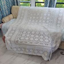 Vintage 62 X 88 Rectangular White Crocheted Cotton Lace Tablecloth picture