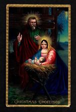 6601 Antique Vintage Christmas Postcard Jesus Joseph Mary Nativity Scene Manger picture