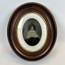 Antique Victorian Oval Wood Framed Photograph Of Child - 11.5” x 13.5” picture
