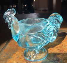 Imperial Glass Rooster Ice  Blue Egg Cup 1980s Marked stunning picture