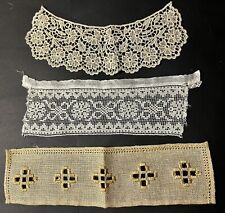 Antique Three Single  Cuffs  Embroidered, Chemical Lace, Ornamental Lace AS IS picture