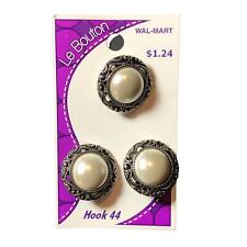 3 White Pearl/Silver Shank Sewing Buttons Le Bouton 7/8