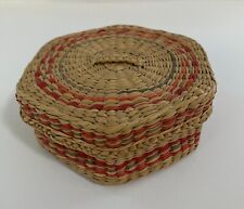 Small Vintage Handwoven Hexagon Shaped Basket with Lid picture