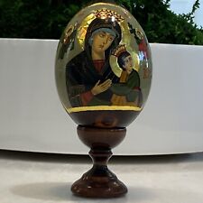 Wooden Egg hand crafted/pained Signed by Artist 5 Inch Tall Gorgeous Piece picture