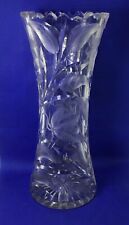 BB86 Vintage Antique Crystal Clear Tall Etched Flower Bud Design Bud Vase picture